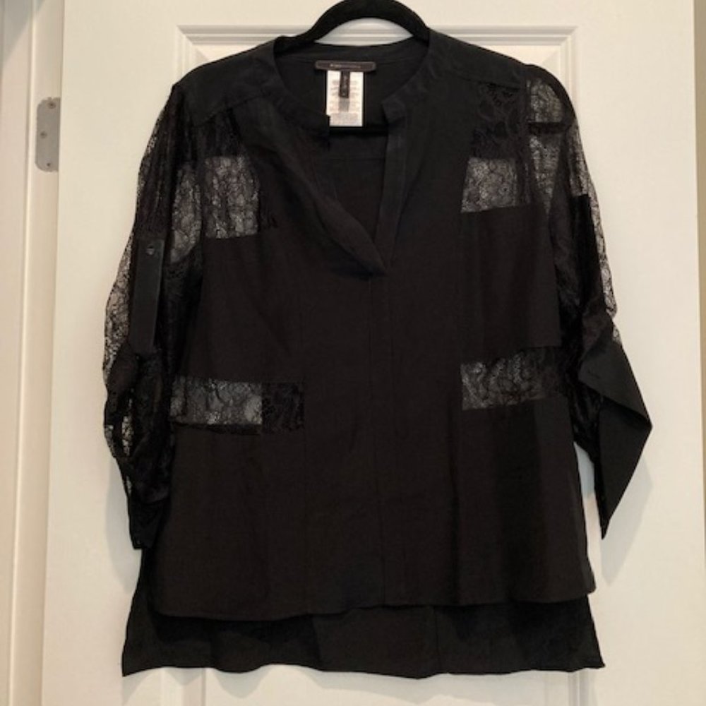 NWOT BCBGMaxAzria Silk Black Blouse with lace